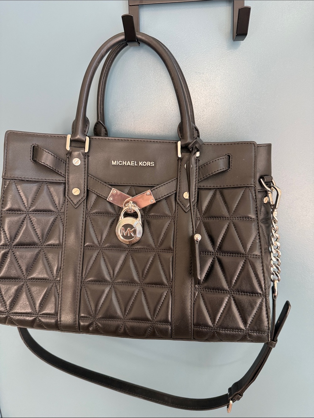 Michael Kors Black Quilted Leather Satchel with MK Charm
